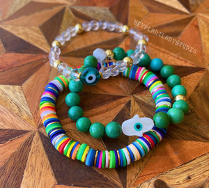 Road Trip - Set of Three Stretch Bracelets (18K Gold Plated + Shell)
