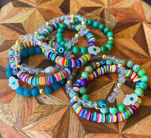 Load image into Gallery viewer, Road Trip - Set of Three Stretch Bracelets (18K Gold Plated + Shell)