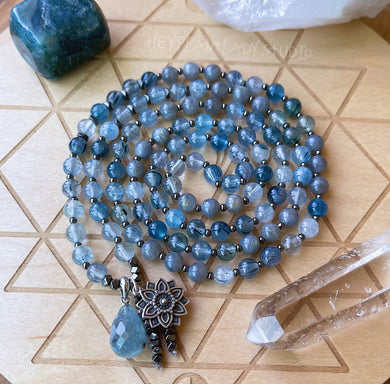 Recharged - 108 - Luxe Blue Rutile Quartz + Labradorite + African Kyanite + 925 Silver Mandala Mala