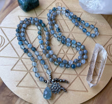 Load image into Gallery viewer, Recharged - 108 - Luxe Blue Rutile Quartz + Labradorite + African Kyanite + 925 Silver Mandala Mala