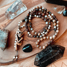 Load image into Gallery viewer, RESERVED Bone Collector - 108 - Sandalwood + Gemstone + Bone + Brass + Wood Skull Mala