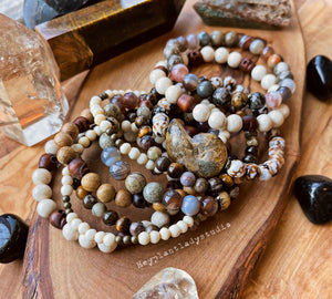 Walk the Plank - 8mm Wood Skulls + Riverstone - Stretch Bracelet