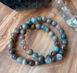 The Seven Seas - 8mm Botswana Agate + Picture Jasper  - Stretch Bracelet