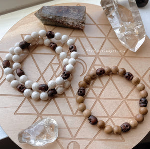 Walk the Plank - 8mm Wood Skulls + Riverstone - Stretch Bracelet