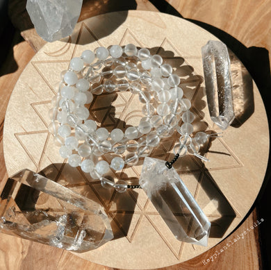 Radiant Light - Clear Quartz + Agate + Rainbow Moonstone Mala Necklace