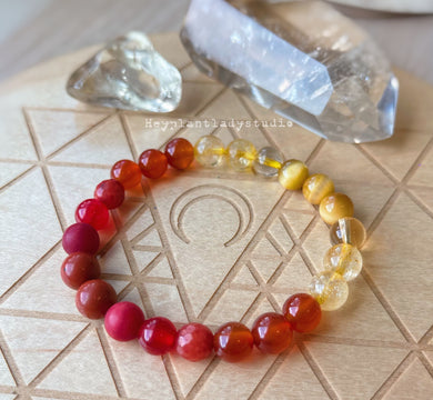 FIRE - 8mm Caramel Tigers Eye, Citrine, Red Carnelian, Fire Agate, Red Jade, Red Jasper  - Stretch Bracelet