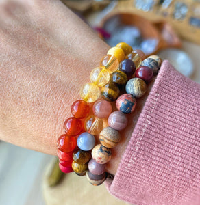 Fearless- 8mm Sunstone, Tigers Eye, Botswana Agate, and Citrine - Stretch Bracelet