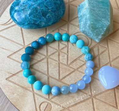 WATER  - 8mm Blue Chalcedony, Aquamarine, Blue Howlite, Turquoise, Amazonite, Apatite - Stretch Bracelet