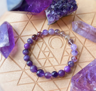SPIRIT - 8mm Amethyst, Chevron Amethyst, Super Seven, Phosphosiderite, Lepidolite - Stretch Bracelet