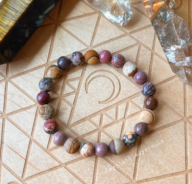 Desert Drifting - 8mm Picture Jasper, Imperial Jasper, Leopard Skin Jasper - Stretch Bracelet