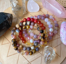 Load image into Gallery viewer, Tea Party - 8mm Freshwater Pearl, Kunzite, Madagascar Rose Quartz, Strawberry Quartz, Mystic Rose Quartz, Mystic Agate - Stretch Bracelet