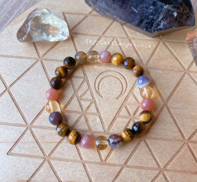 Fearless- 8mm Sunstone, Tigers Eye, Botswana Agate, and Citrine - Stretch Bracelet