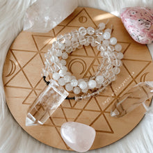 Load image into Gallery viewer, Radiant Light - Clear Quartz + Agate + Rainbow Moonstone Mala Necklace