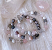 Load image into Gallery viewer, Pretty Petals - Matte Pink Zebra Jasper, Clear and Cloudy Quartz Stretch Bracelet