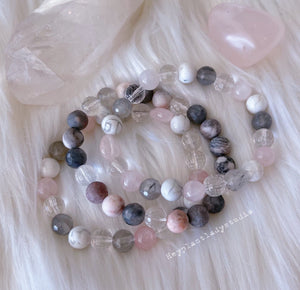 Pretty Petals - Matte Pink Zebra Jasper, Clear and Cloudy Quartz Stretch Bracelet