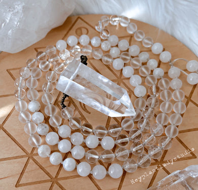 Radiant Light - Clear Quartz + Agate + Rainbow Moonstone Mala Necklace