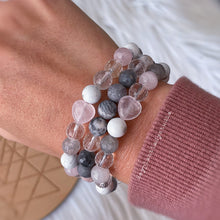 Load image into Gallery viewer, Pretty Petals - Matte Pink Zebra Jasper, Clear and Cloudy Quartz Stretch Bracelet