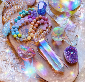 Reserved - Enchanted Gardens - Aura Quartz Rainbow Mala + Bracelet Set