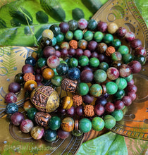 Load image into Gallery viewer, Manifesting Blessings Mala Bracelet - 6mm Matte Garnet + Rudraksha Seed
