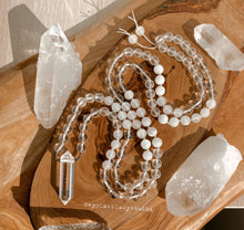 Load image into Gallery viewer, Radiant Light - 45mm Clear Quartz + Agate + Rainbow Moonstone Mala Necklace