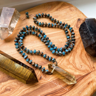 Double Terminated Citrine + Copper Turquoise Impression Jasper - 108 8mm Rondelle Mala Necklace