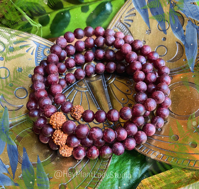Manifesting Blessings Mala Bracelet - 6mm Matte Garnet + Rudraksha Seed