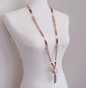 RESERVED (COMBINED SHIPPING) - One Pearl Tassel Mala + One Pink 7mm Pearl Layering Necklace