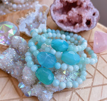 Load image into Gallery viewer, Rock Candy - Aqua Chalcedony + Diamond Cut Amazonite  - Stretch Bracelet
