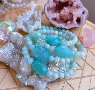 Rock Candy - Aqua Chalcedony + Diamond Cut Amazonite  - Stretch Bracelet