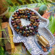 Load image into Gallery viewer, RESERVED Pre-Sale - Tibetan Treasures - 108 Mala Bead Necklace + Sacred Seeds Bracelet  - Tibetan Agate + Watermelon Tourmaline