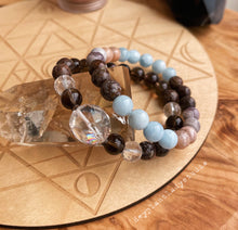 Load image into Gallery viewer, Bracelet SET of (2) - Diamond Cut Clear Quartz, Smoky Quartz, Sunstone, Aquamarine, Botswana Agate, Brown Snowflake Obsidian - Stretch Bracelets