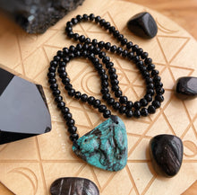 Load image into Gallery viewer, Clever + Creative - Turquoise Rabbit Carving - 6mm Diamond Cut Onyx  108 - 22” Mala Necklace
