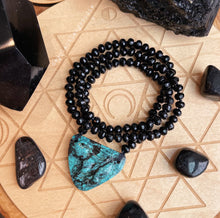 Load image into Gallery viewer, Clever + Creative - Turquoise Rabbit Carving - 6mm Diamond Cut Onyx  108 - 22” Mala Necklace