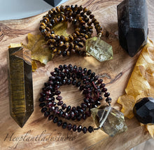 Load image into Gallery viewer, You Choose - Double Terminated Citrine + Diamond Cut Garnet or Tigers Eye - 108 - 8mm Rondelle 27&quot; Mala Necklace