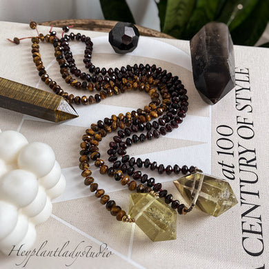 You Choose - Double Terminated Citrine + Diamond Cut Garnet or Tigers Eye - 108 - 8mm Rondelle 27