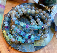 Load image into Gallery viewer, Psychic Shield Bracelets - Superior AA Grade Faceted Rainbow Fluorite + Labradorite