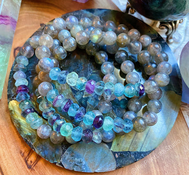 Psychic Shield Bracelets - Superior AA Grade Faceted Rainbow Fluorite + Labradorite