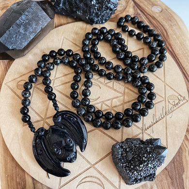 Fearless Mala Necklace - Jet, Jadeite, Black Tourmaline, and Matte Black Agate Accents