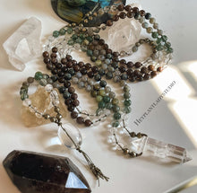 Load image into Gallery viewer, You Choose - Morning Dew or Forest Floor - 108 Bead Mala Necklaces Garden Quartz, Smoky Quartz, Phantom Quartz, Obsidian,