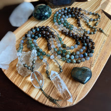 Load image into Gallery viewer, You Choose - Morning Dew or Forest Floor - 108 Bead Mala Necklaces Garden Quartz, Smoky Quartz, Phantom Quartz, Obsidian,