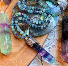 Load image into Gallery viewer, Clarity &amp; Growth Mala - Superior AA Grade Faceted Rainbow Fluorite + 925 Sterling Tibetan Rainbow Fluorite