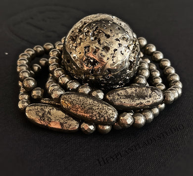 Alchemy - 7mm Pyrite + Pyrite Focal Stretch Bracelet