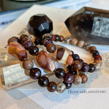 Load image into Gallery viewer, Rustling Leaves Bracelet - Rare Utah Wonderstone, Zebradorite Feldspar, Garnet, Wood, Petrified Wood, Smoky Quartz