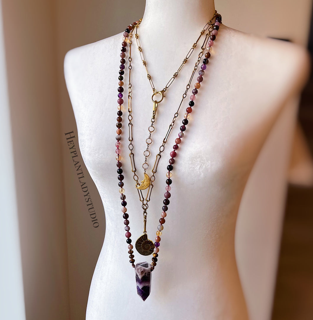 You Choose - Forgotten Objects - Ammonite, Swarovski, and Brass Chain Necklaces