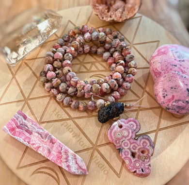 Finding JOY Mala Necklace - 108 Rhodochrosite + Baltic Amber