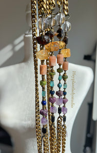 Rainbow Gemstone + Vintage Brass Curb Chain 31” Necklace