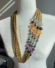 Load image into Gallery viewer, Rainbow Gemstone + Vintage Brass Curb Chain 31” Necklace