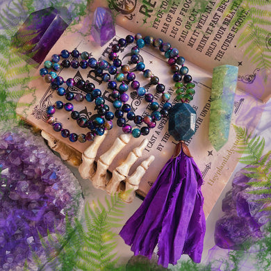 Stargazing - 108 Mala Necklace - Siberian Green Jade + Apatite + Galaxy Tigers Eye