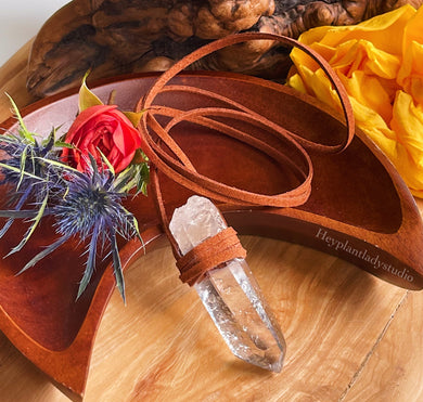Clear Quartz + Vegan Suede Necklace