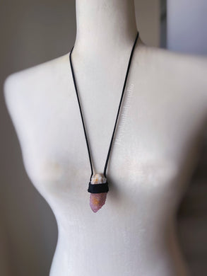 Large Spirit Quartz + Vegan Suede Necklace